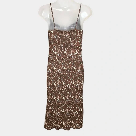 ARITZIA Wilfred Bellow Midi Dress Brown Floral Smocked Back Milkmaid Size 2 - Picture 5 of 8